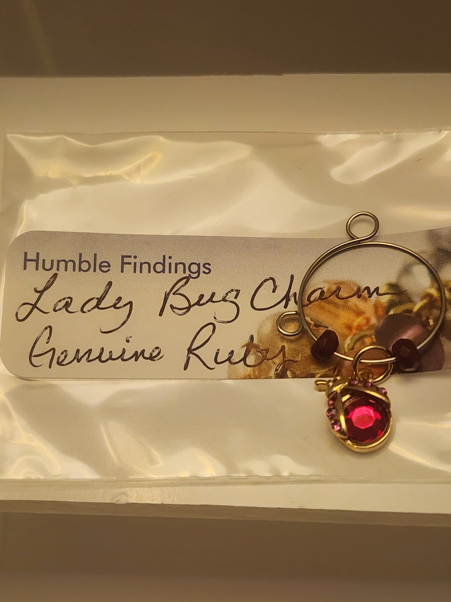 Red Ladybug Charm Wine Ring
