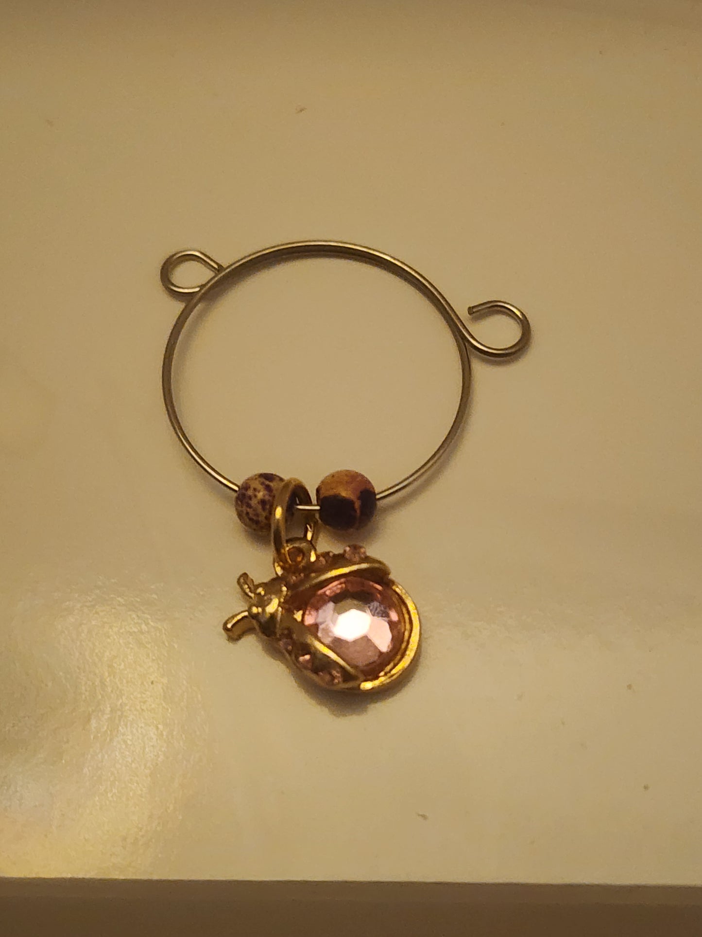 Pink Ladybug Charm Wine Ring