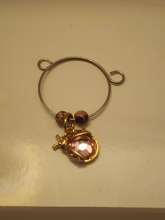 Pink Ladybug Charm Wine Ring