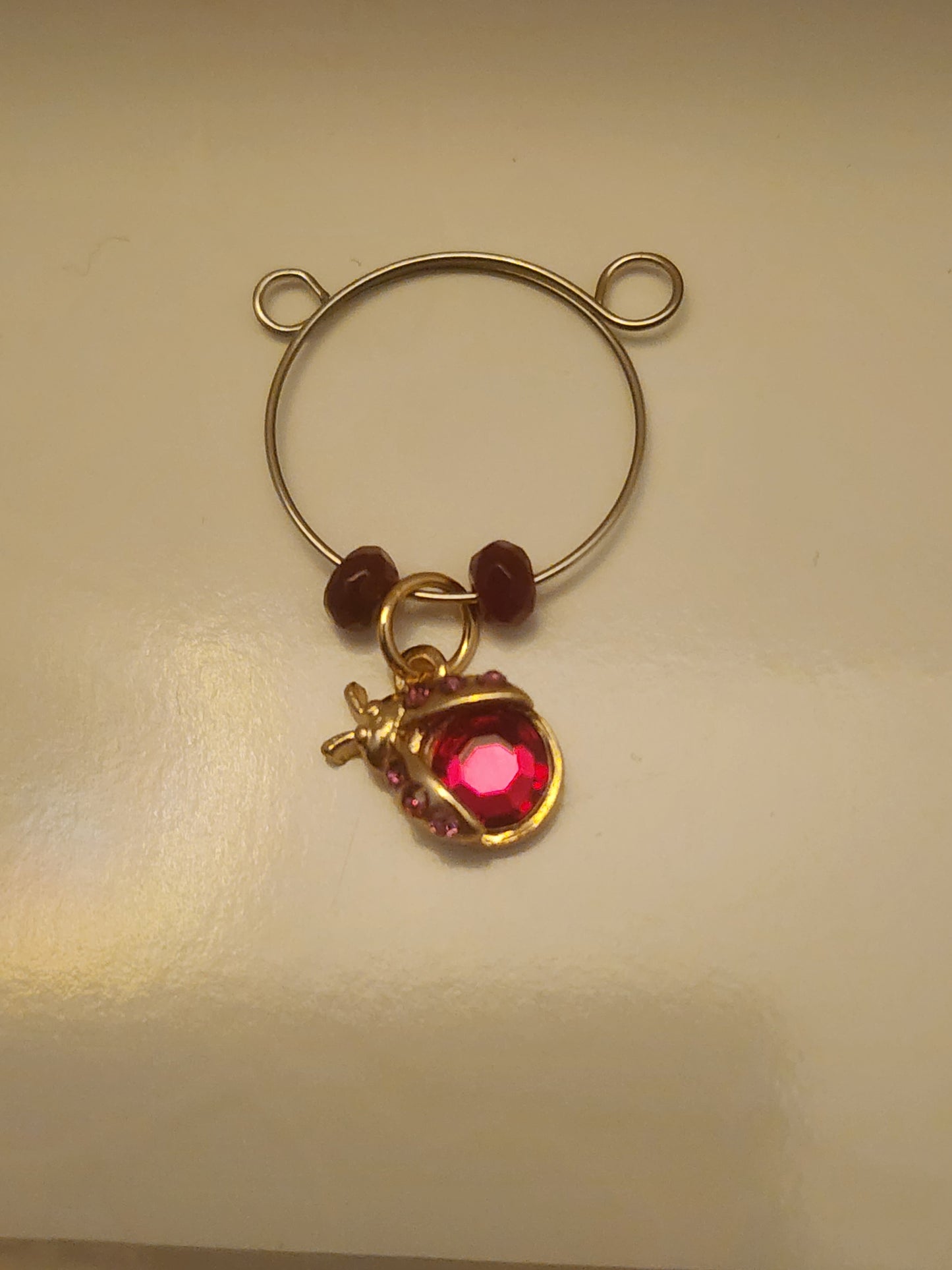 Red Ladybug Charm Wine Ring