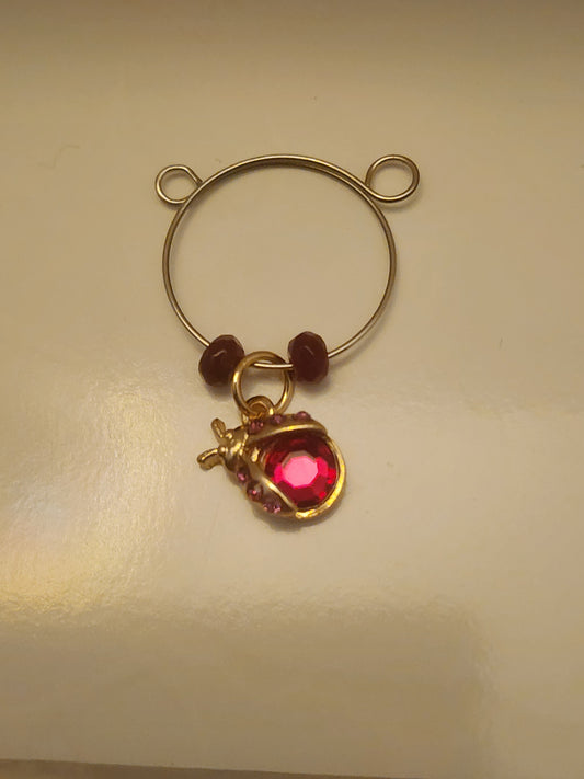 Red Ladybug Charm Wine Ring