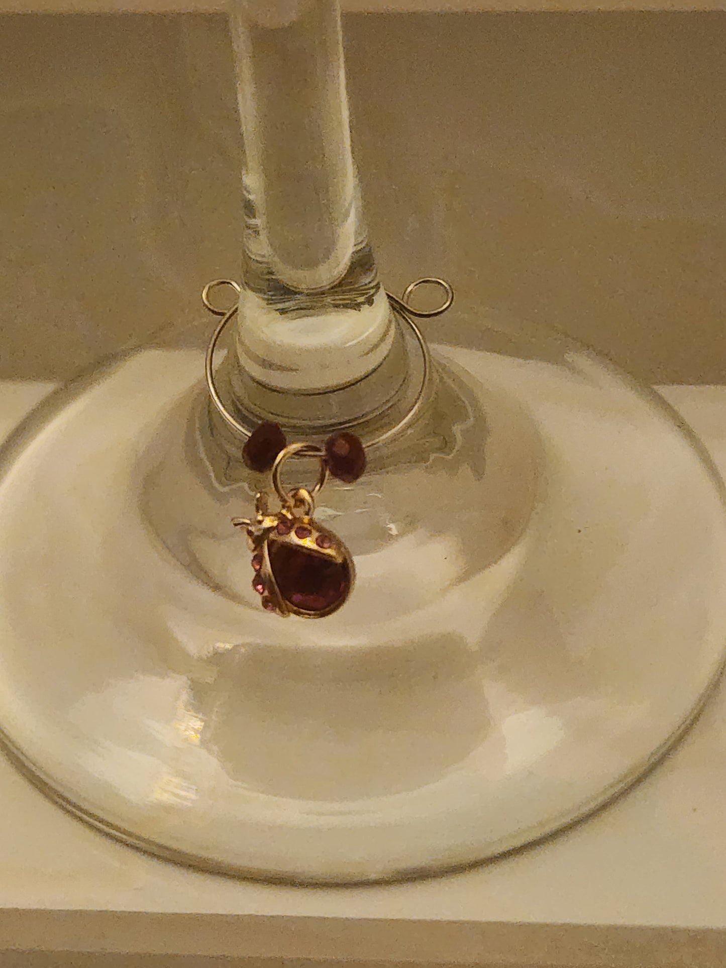 Red Ladybug Charm Wine Ring