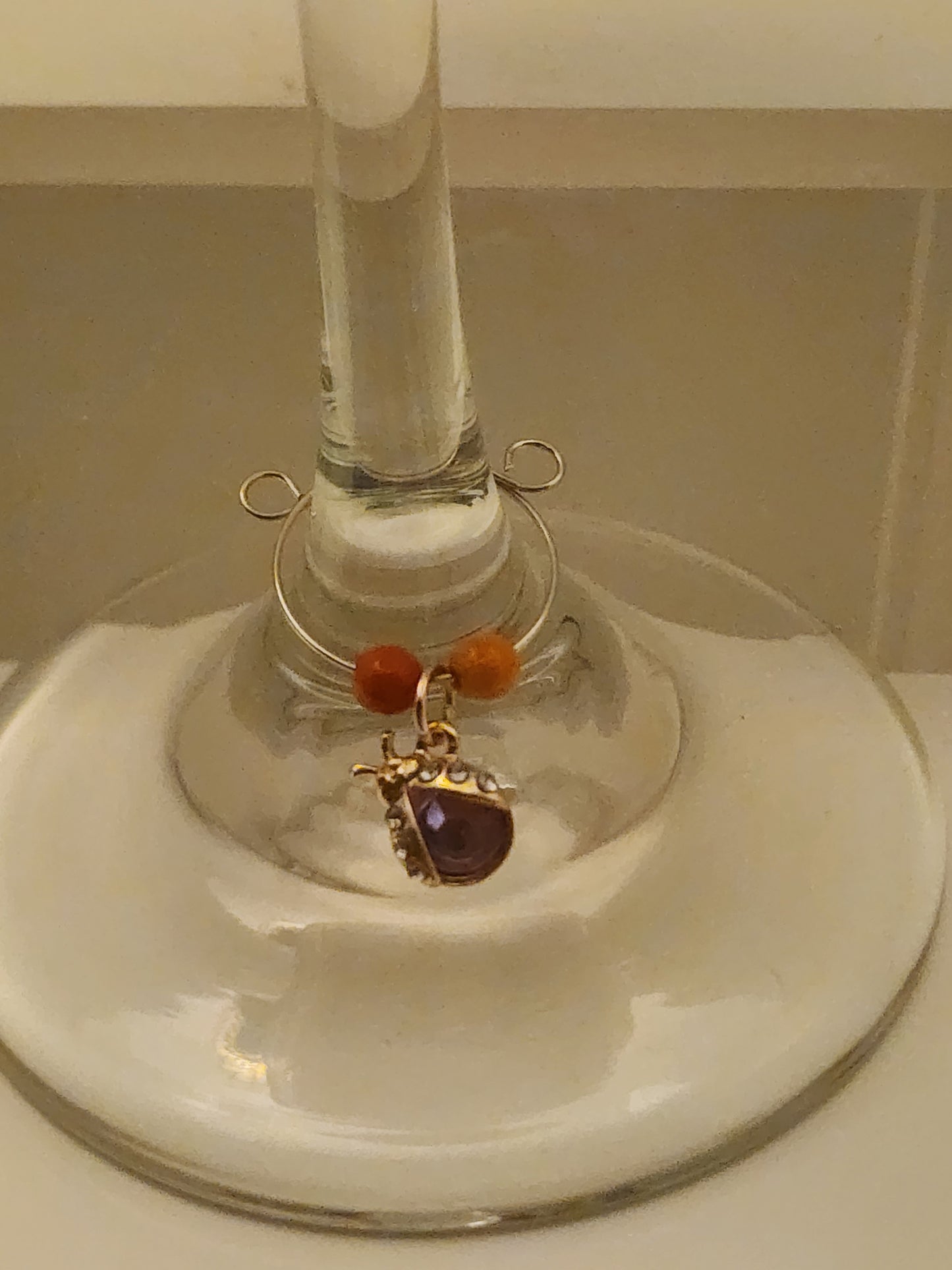 Purple Ladybug Wine Ring