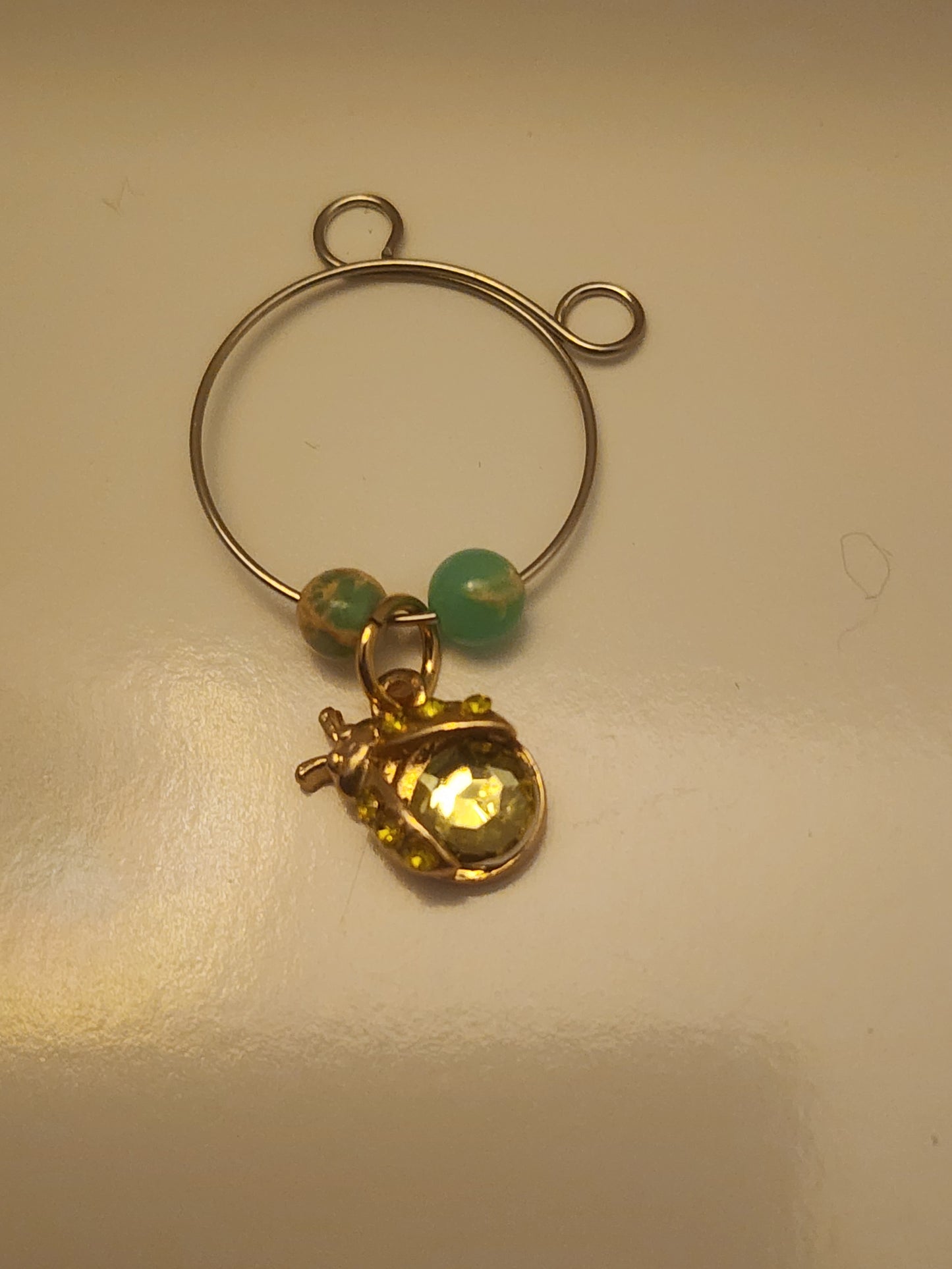Light Green Ladybug Charm Wine Ring