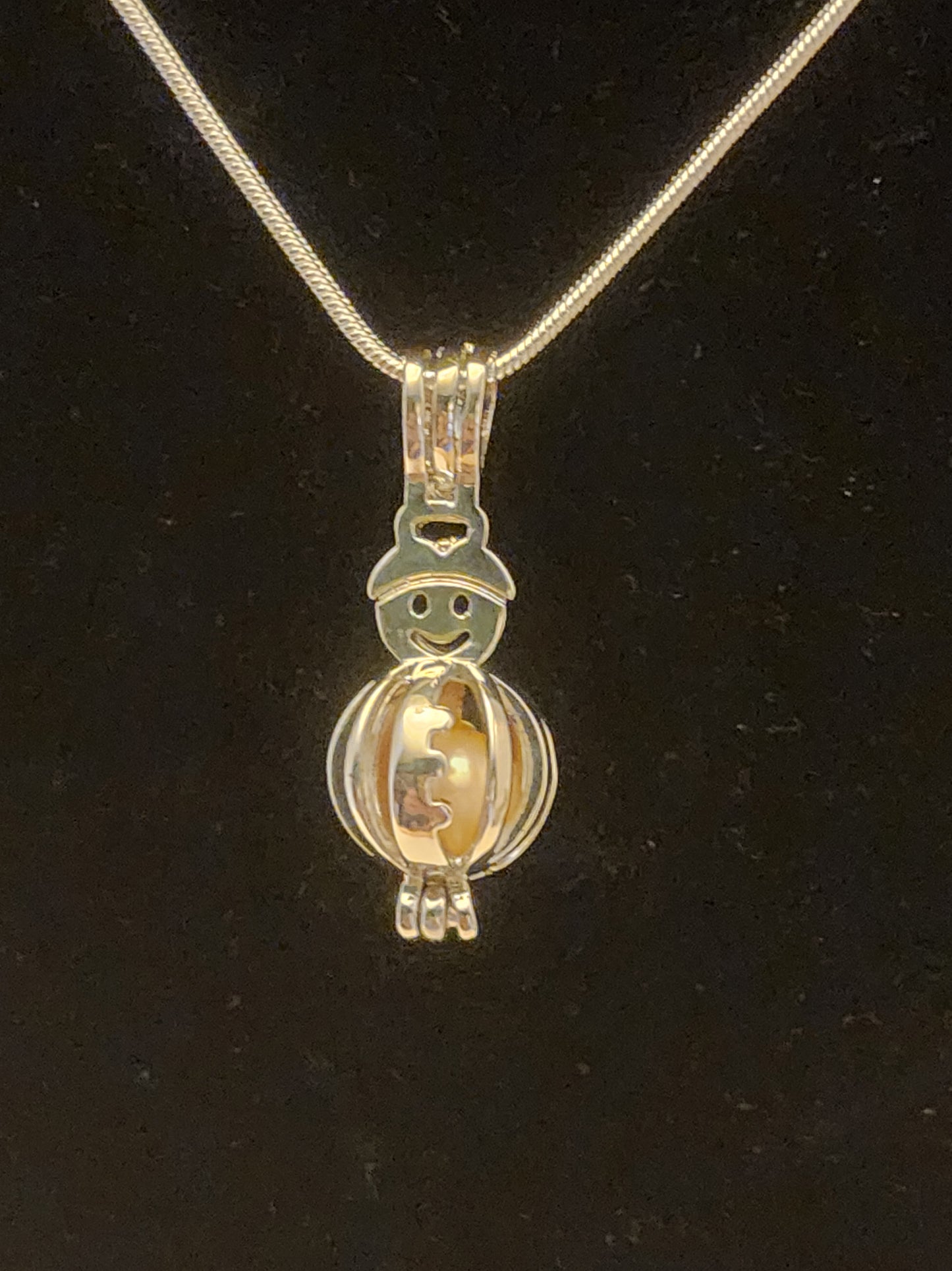 Snowman Pearl Cage Necklace