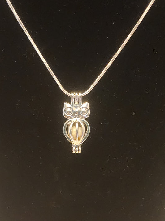 Owl Pearl Cage Necklace