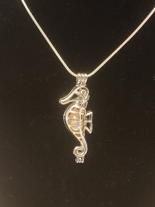 Seahorse Pearl Cage Necklace