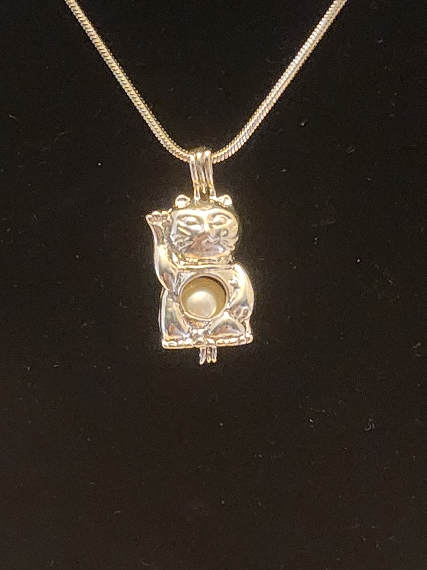Lucky Cat Pearl Cage Necklace