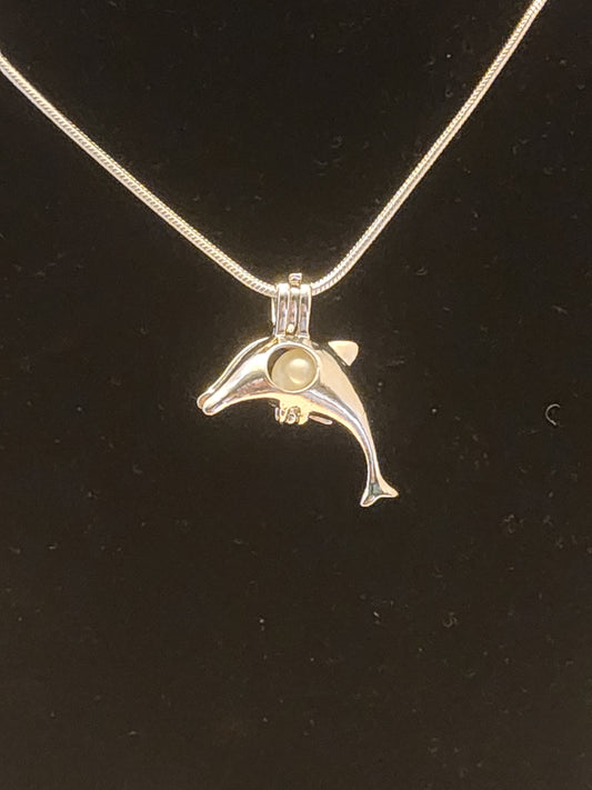 Single Dolphin Pearl Cage Necklace
