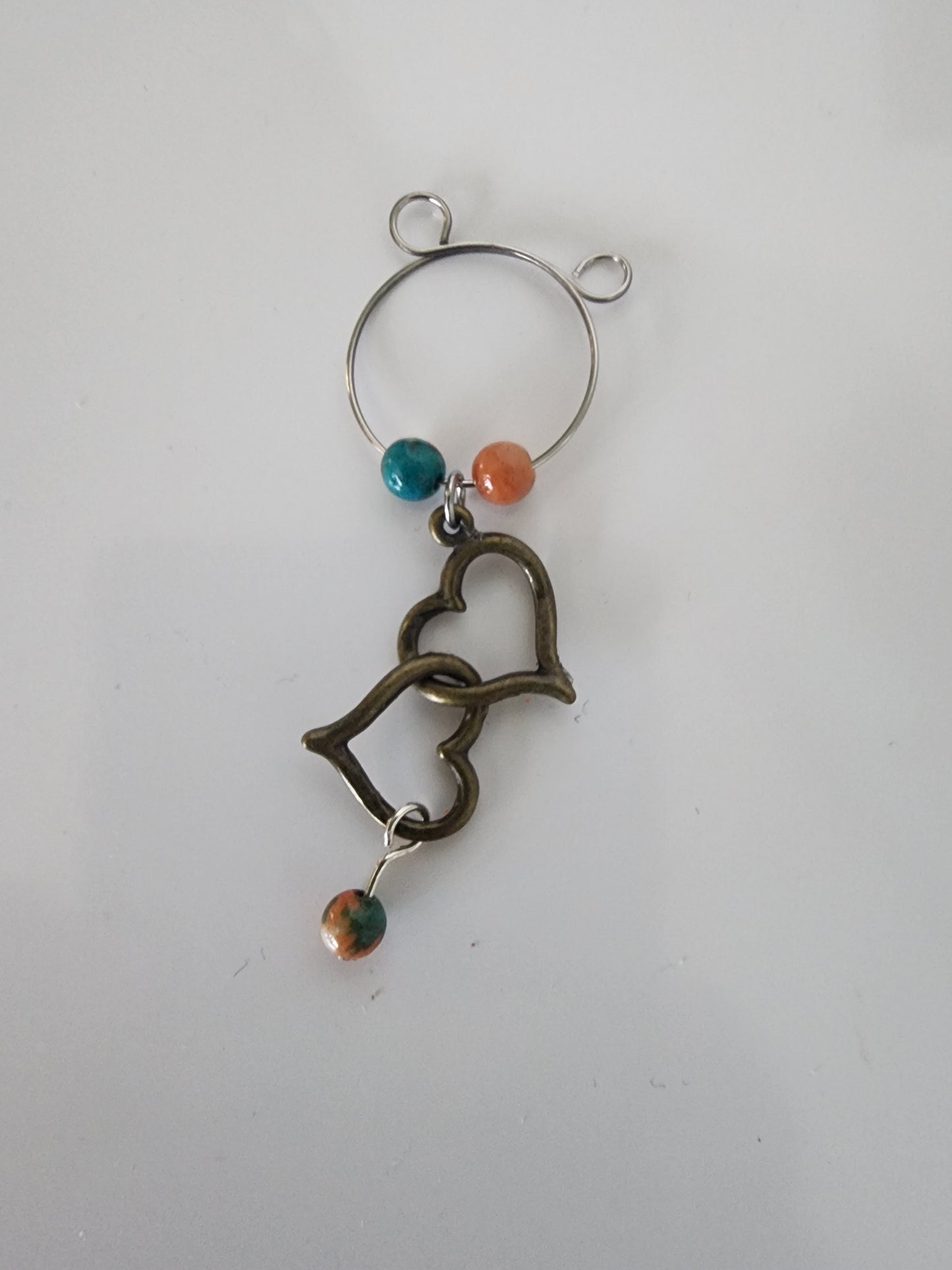 Double Heart Coral Topaz Wine Ring