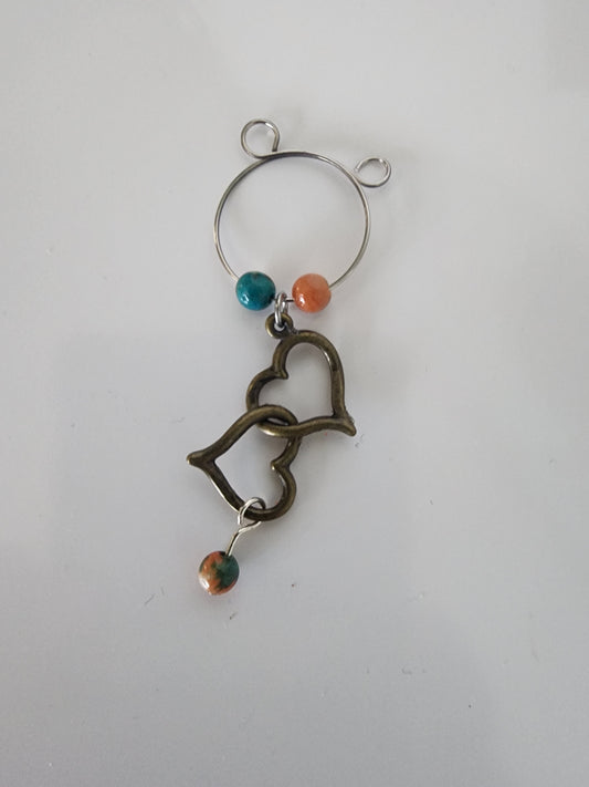 Double Heart Coral Topaz Wine Ring