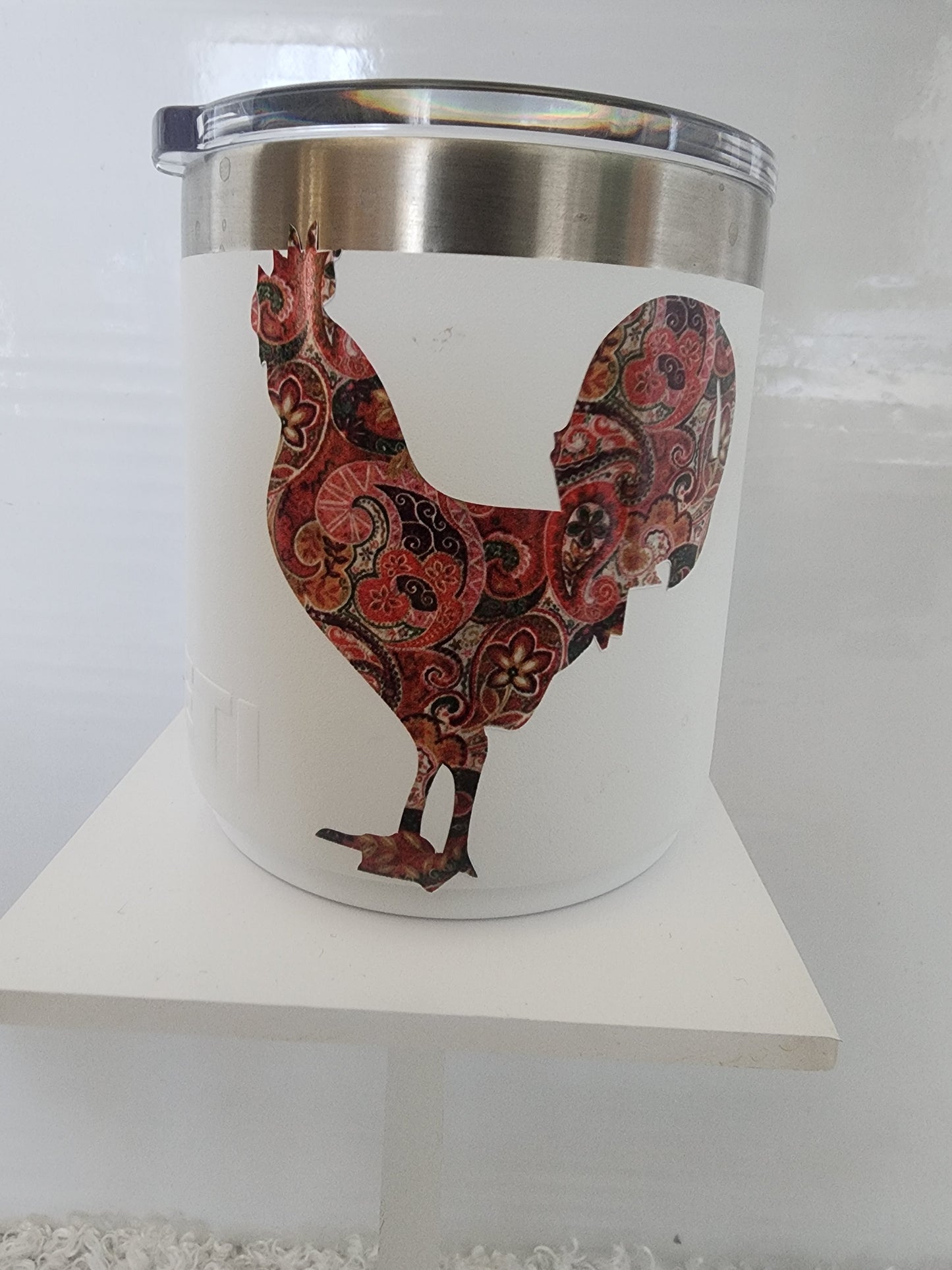 Red Paisley Rooster Cup Decal