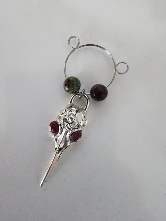 Raven Head with Ruby and Dragon Blood Jasper Wine Ring