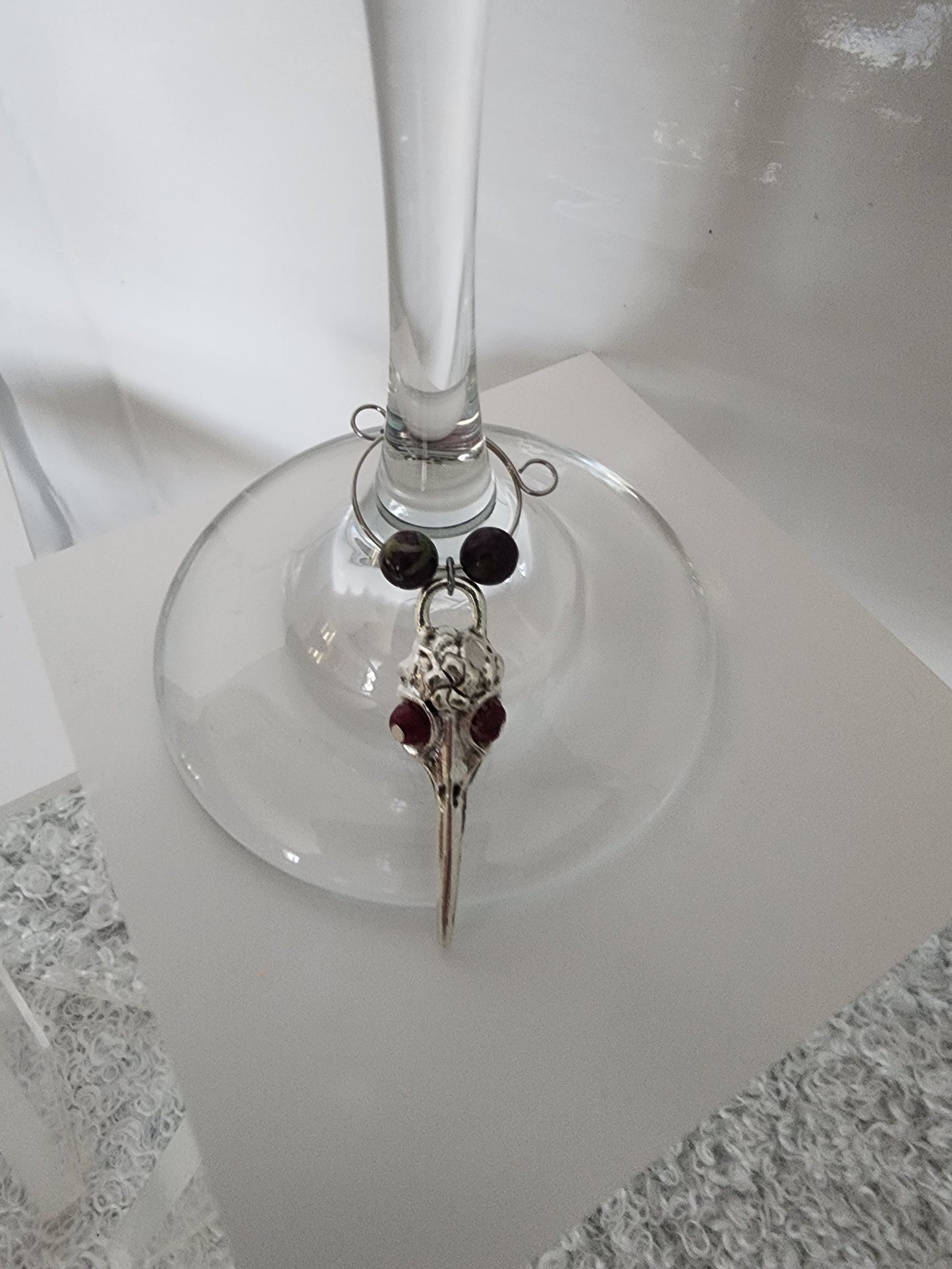Raven Head with Ruby and Dragon Blood Jasper Wine Ring